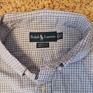 Ralph Lauren Men's White and Blue Plaid Shirt Yarmouth Xl